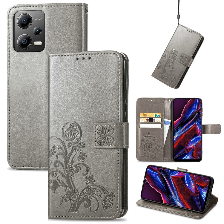 For Xiaomi Poco X5 Four-leaf Clasp Embossed Leather Phone Case
