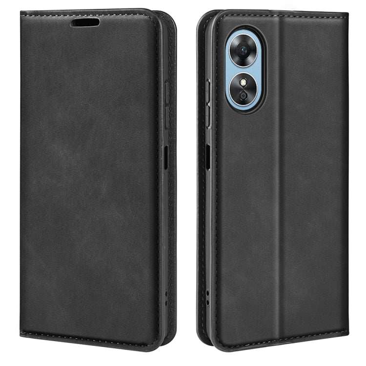 For OPPO A17 Retro-skin Magnetic Suction Leather Phone Case