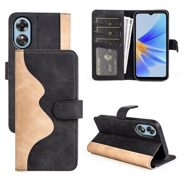 For OPPO A17 Stitching Horizontal Flip Leather Phone Case
