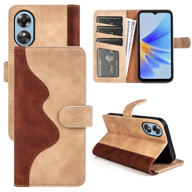 For OPPO A17 Stitching Horizontal Flip Leather Phone Case