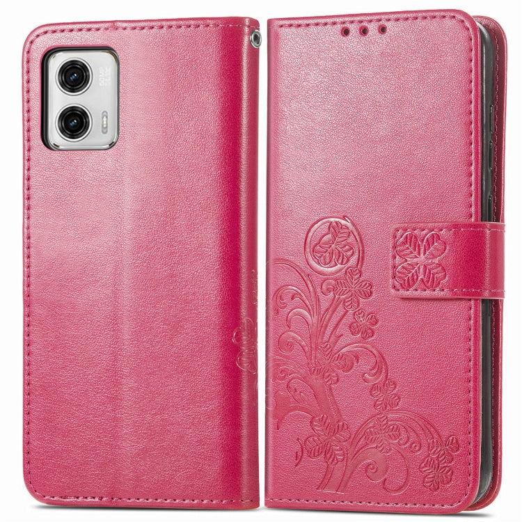 For Motorola Moto G73 Four-leaf Clasp Embossed Buckle Leather Phone Case