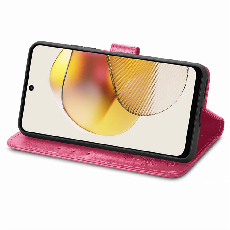 For Motorola Moto G73 Four-leaf Clasp Embossed Buckle Leather Phone Case