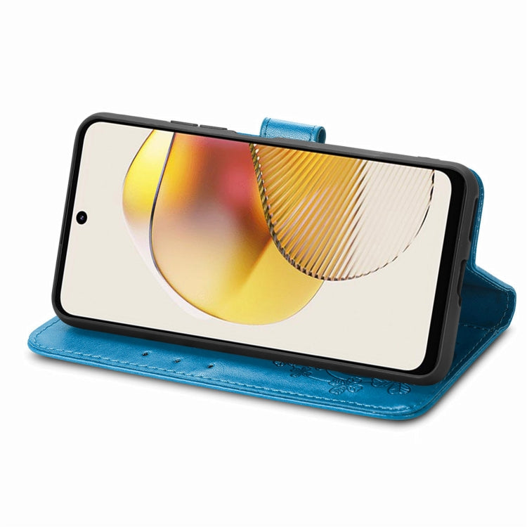 For Motorola Moto G73 Four-leaf Clasp Embossed Buckle Leather Phone Case