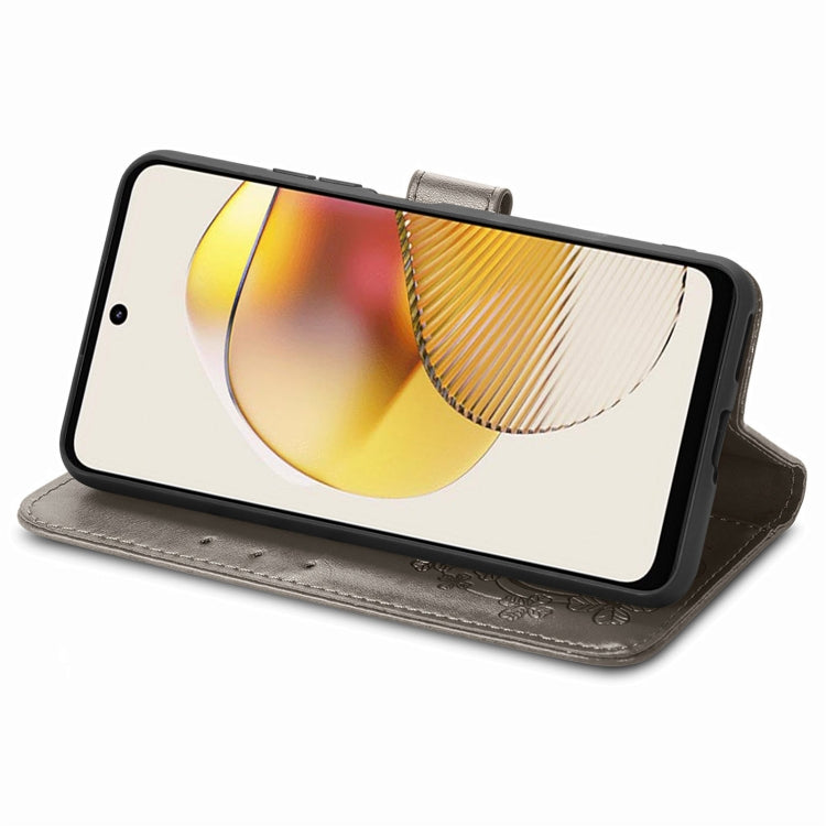 For Motorola Moto G73 Four-leaf Clasp Embossed Buckle Leather Phone Case