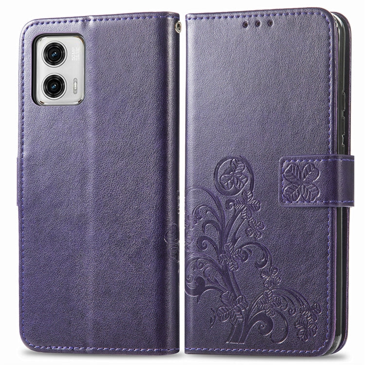 For Motorola Moto G73 Four-leaf Clasp Embossed Buckle Leather Phone Case