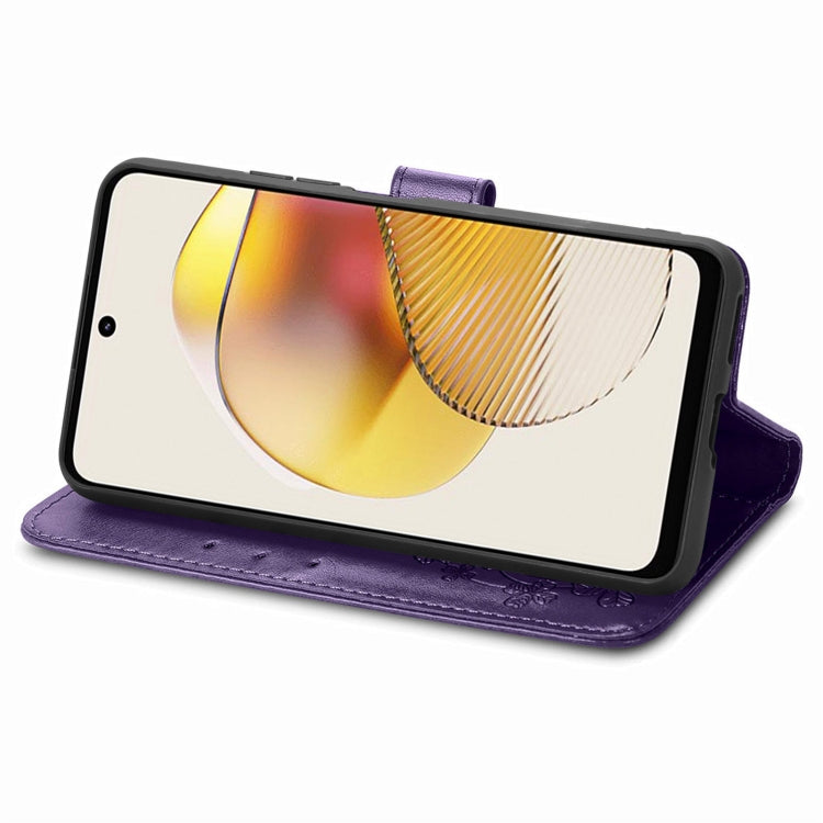 For Motorola Moto G73 Four-leaf Clasp Embossed Buckle Leather Phone Case