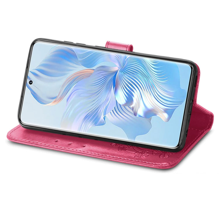 For Honor 80 Four-leaf Clasp Embossed Buckle Leather Phone Case