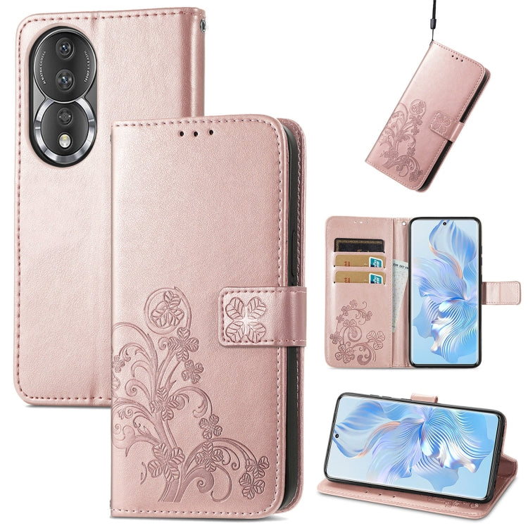 For Honor 80 Four-leaf Clasp Embossed Buckle Leather Phone Case