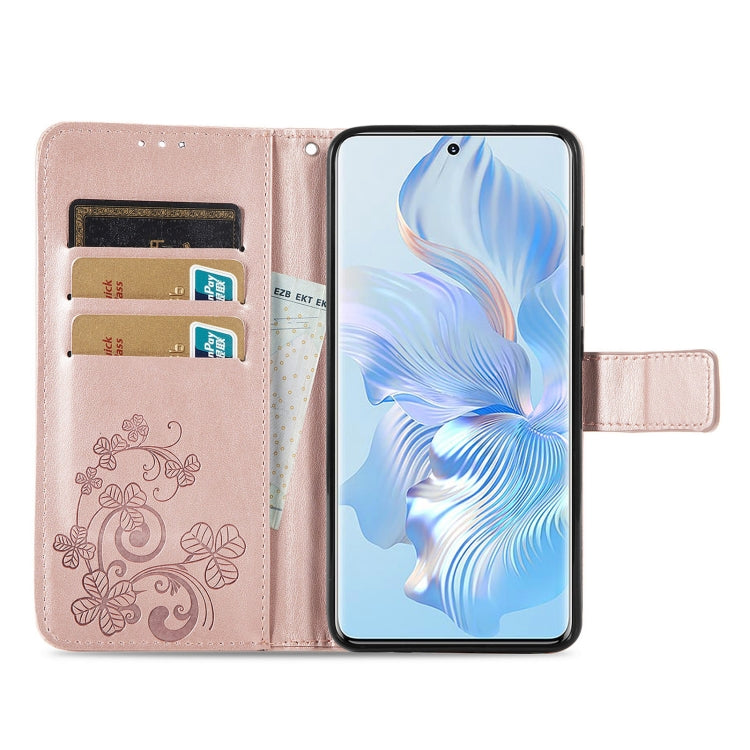 For Honor 80 Four-leaf Clasp Embossed Buckle Leather Phone Case