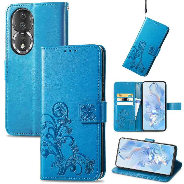 For Honor 80 Four-leaf Clasp Embossed Buckle Leather Phone Case