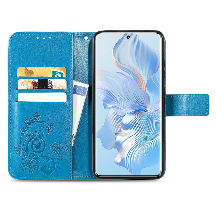 For Honor 80 Four-leaf Clasp Embossed Buckle Leather Phone Case