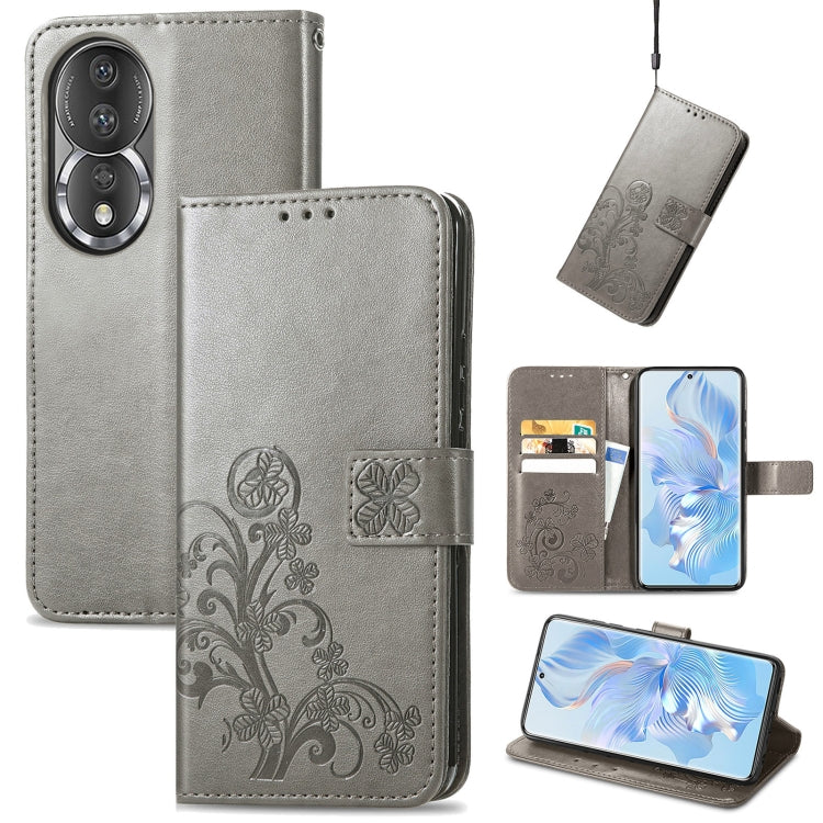 For Honor 80 Four-leaf Clasp Embossed Buckle Leather Phone Case