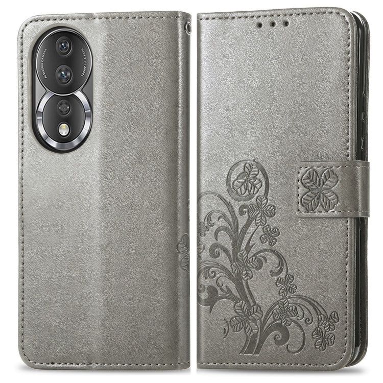 For Honor 80 Four-leaf Clasp Embossed Buckle Leather Phone Case