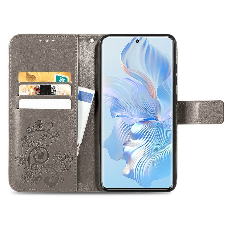 For Honor 80 Four-leaf Clasp Embossed Buckle Leather Phone Case