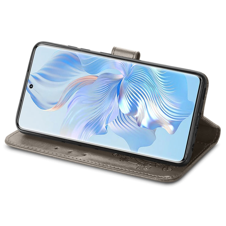 For Honor 80 Four-leaf Clasp Embossed Buckle Leather Phone Case