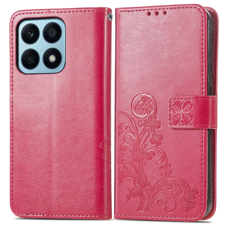 For Honor X8A Four-leaf Clasp Embossed Buckle Leather Phone Case
