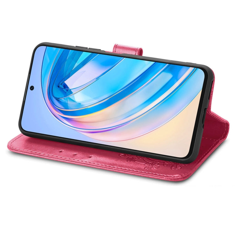 For Honor X8A Four-leaf Clasp Embossed Buckle Leather Phone Case