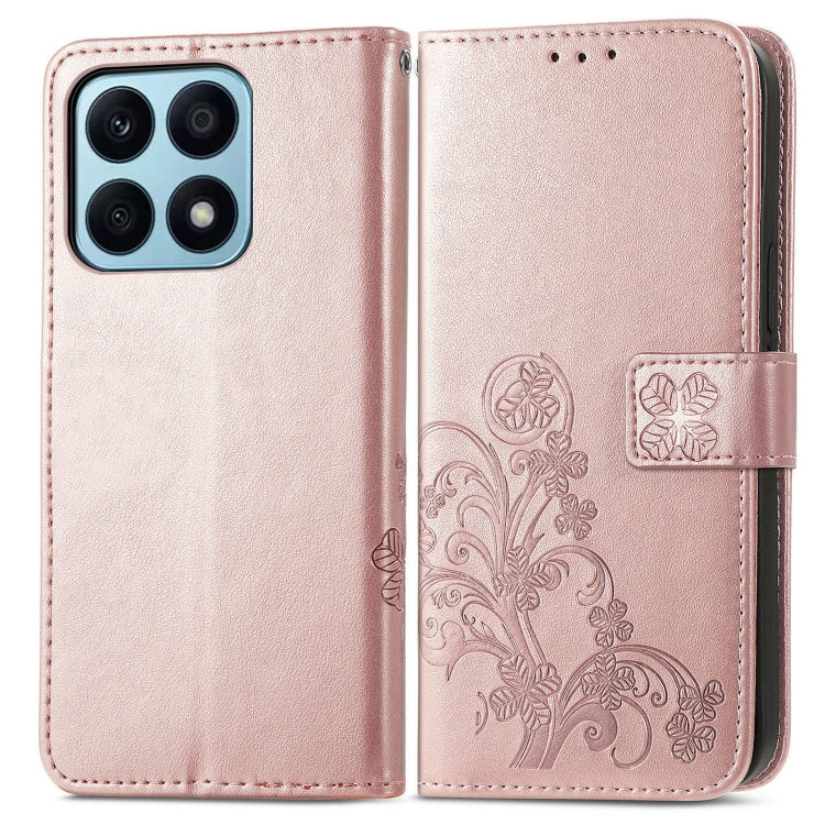 For Honor X8A Four-leaf Clasp Embossed Buckle Leather Phone Case