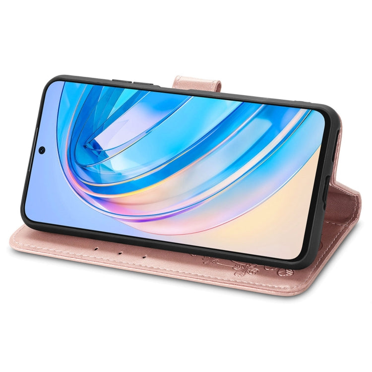 For Honor X8A Four-leaf Clasp Embossed Buckle Leather Phone Case