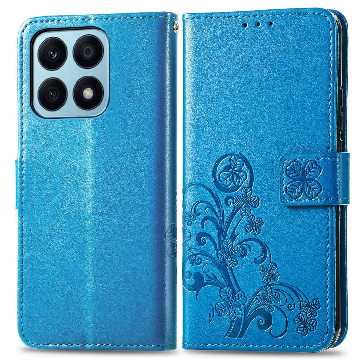 For Honor X8A Four-leaf Clasp Embossed Buckle Leather Phone Case