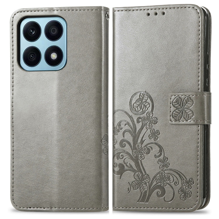 For Honor X8A Four-leaf Clasp Embossed Buckle Leather Phone Case