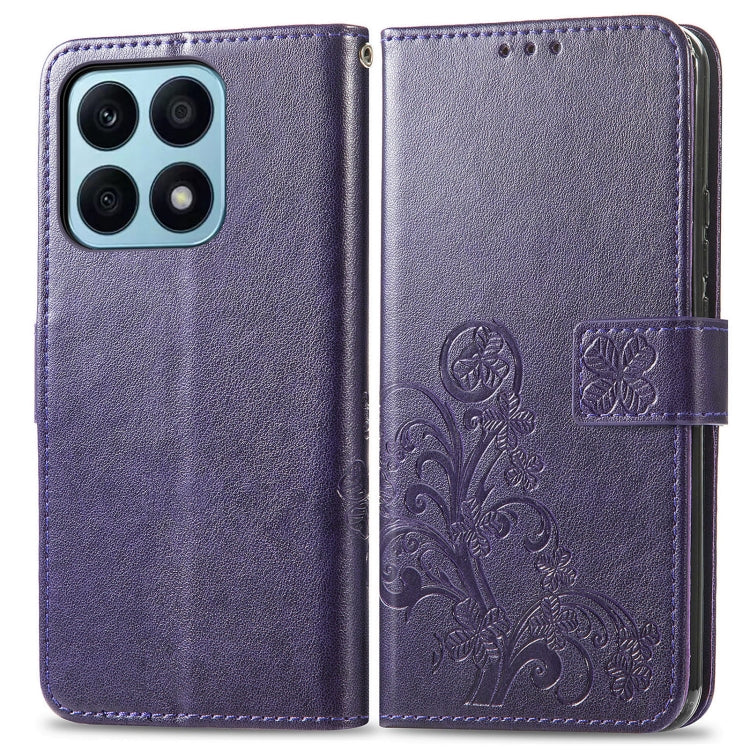 For Honor X8A Four-leaf Clasp Embossed Buckle Leather Phone Case