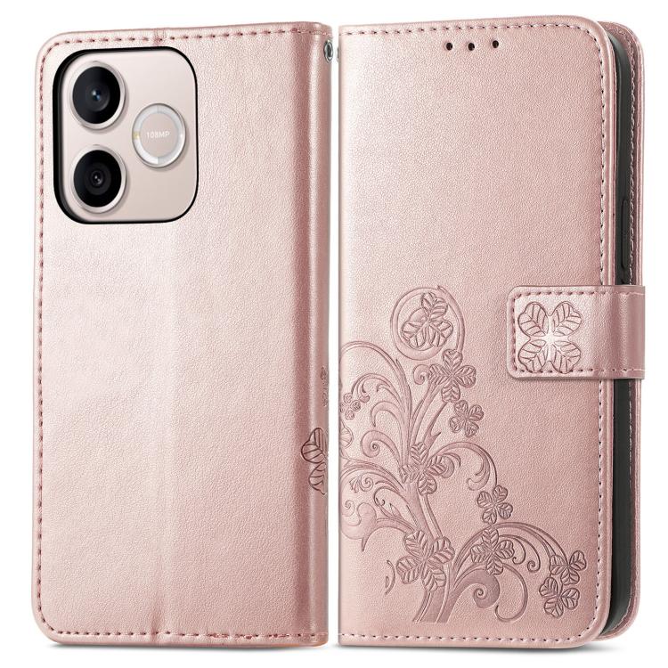 For Honor 600 Lite Global Four-leaf Clasp Embossed Leather Phone Case