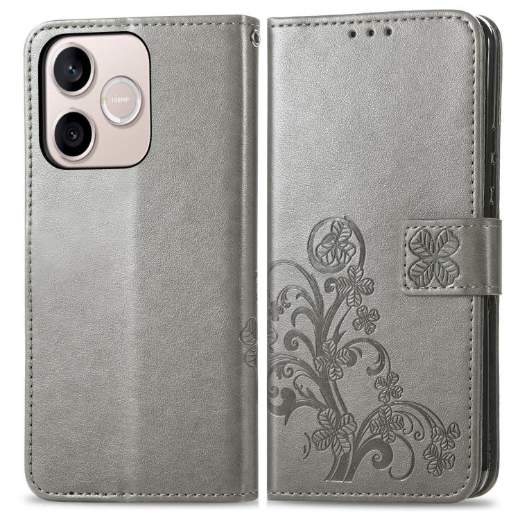 For Honor 600 Lite Global Four-leaf Clasp Embossed Leather Phone Case
