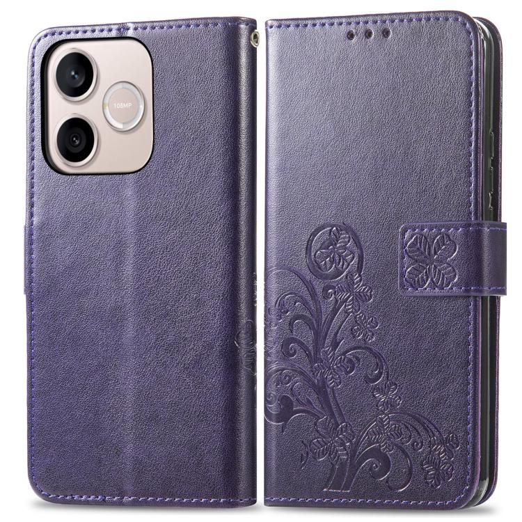 For Honor 600 Lite Global Four-leaf Clasp Embossed Leather Phone Case