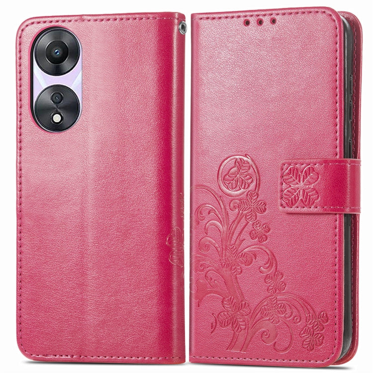 For OPPO A78 Four-leaf Clasp Embossed Buckle Leather Phone Case