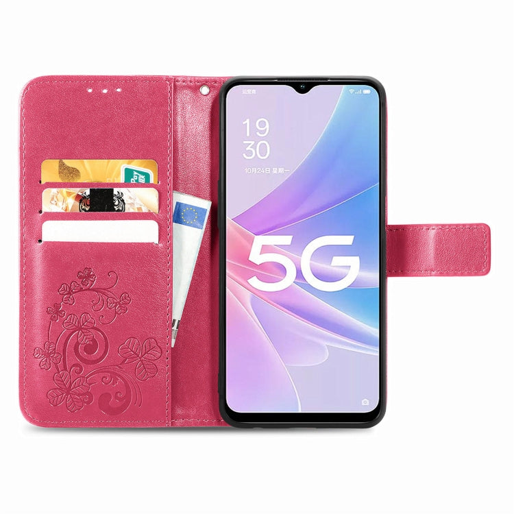 For OPPO A78 Four-leaf Clasp Embossed Buckle Leather Phone Case