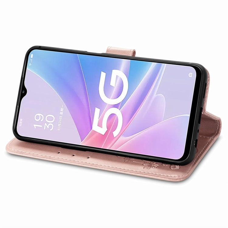 For OPPO A78 Four-leaf Clasp Embossed Buckle Leather Phone Case