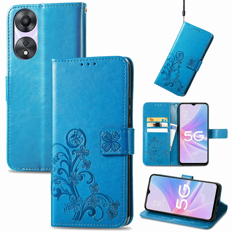 For OPPO A78 Four-leaf Clasp Embossed Buckle Leather Phone Case