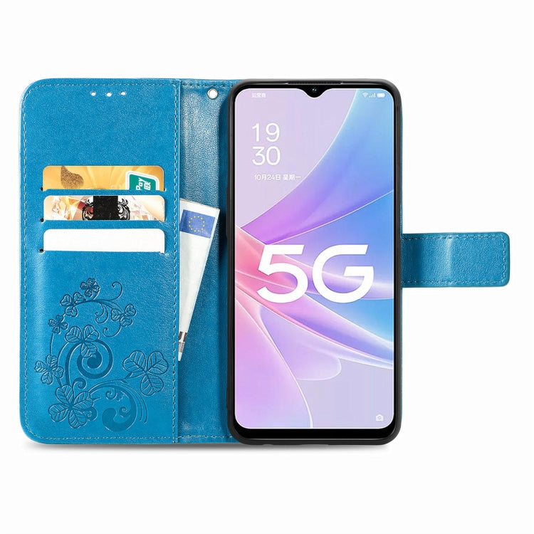 For OPPO A78 Four-leaf Clasp Embossed Buckle Leather Phone Case