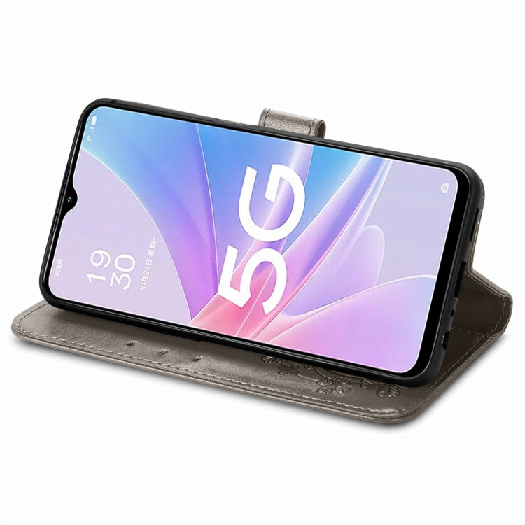 For OPPO A78 Four-leaf Clasp Embossed Buckle Leather Phone Case