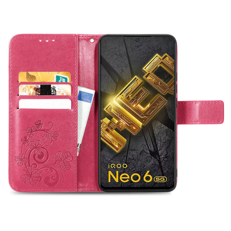 For vivo iQOO Neo6 Four-leaf Clasp Embossed Buckle Leather Phone Case