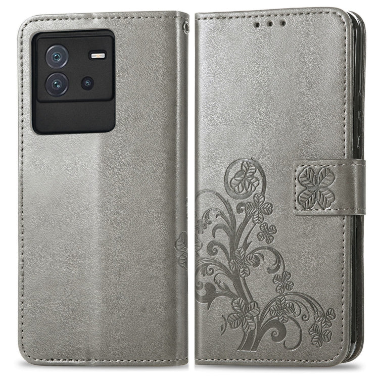 For vivo iQOO Neo6 Four-leaf Clasp Embossed Buckle Leather Phone Case