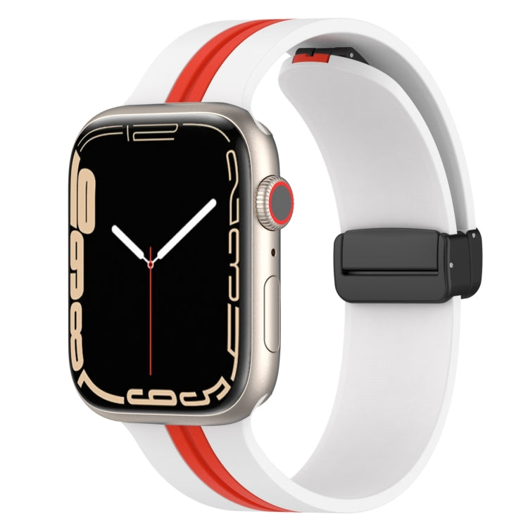 Magnetic Clasp Two-Color Silicone Watch Band For Apple Watch Series 8&7 45mm / SE 2&6&SE&5&4 44mm / 3&2&1 42mm