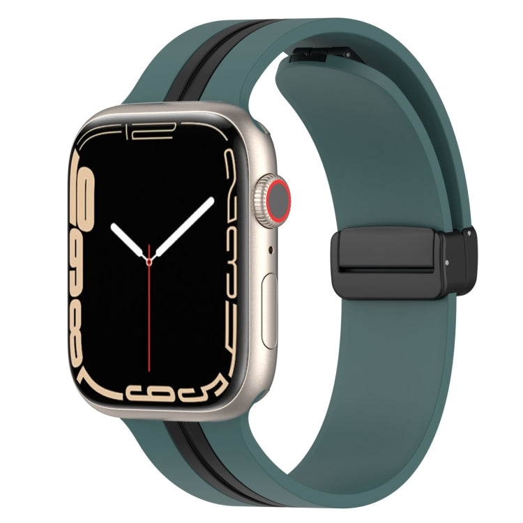 Magnetic Clasp Two-Color Silicone Watch Band For Apple Watch Series 8&7 45mm / SE 2&6&SE&5&4 44mm / 3&2&1 42mm