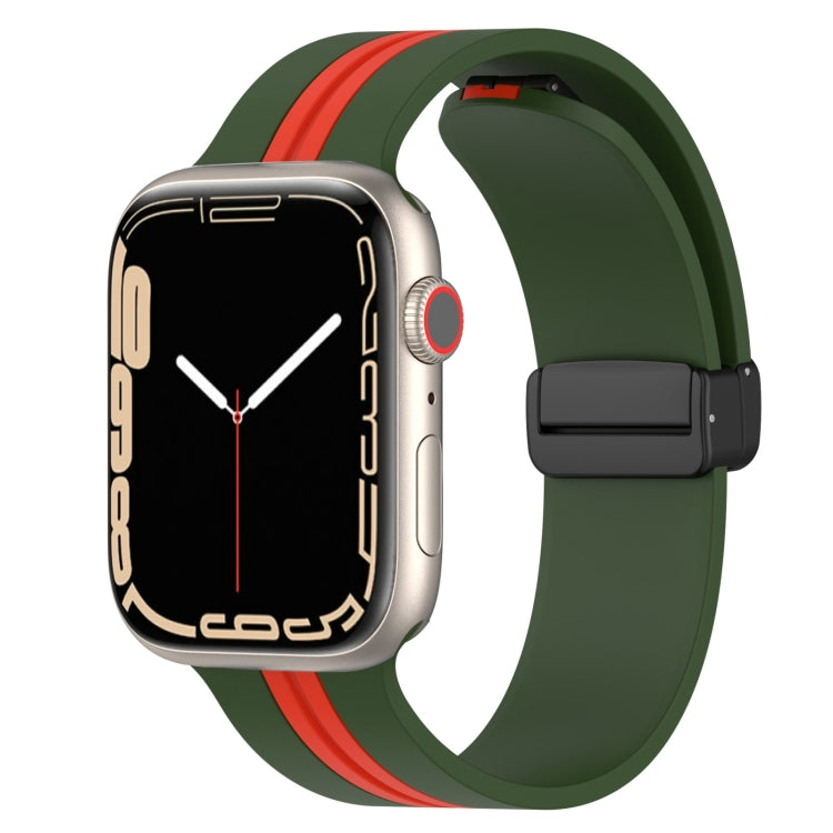 Magnetic Clasp Two-Color Silicone Watch Band For Apple Watch Series 8&7 45mm / SE 2&6&SE&5&4 44mm / 3&2&1 42mm