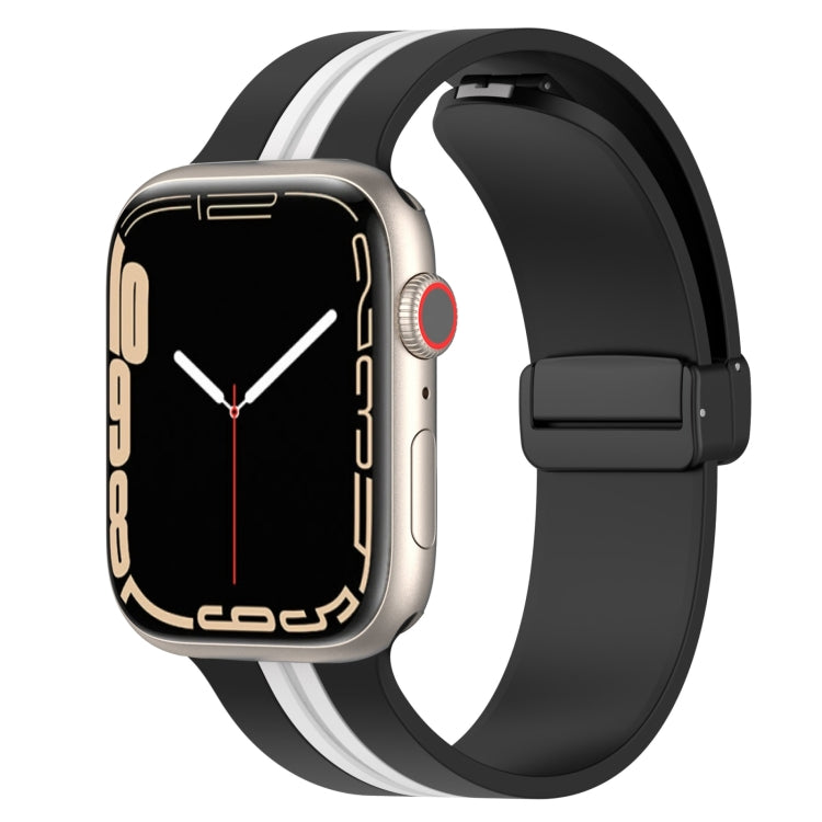 Magnetic Clasp Two-Color Silicone Watch Band For Apple Watch Series 9&8&7 41mm / SE 3&SE 2&6&SE&5&4 40mm / 3&2&1 38mm
