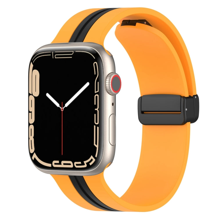 Magnetic Clasp Two-Color Silicone Watch Band For Apple Watch Series 9&8&7 41mm / SE 3&SE 2&6&SE&5&4 40mm / 3&2&1 38mm