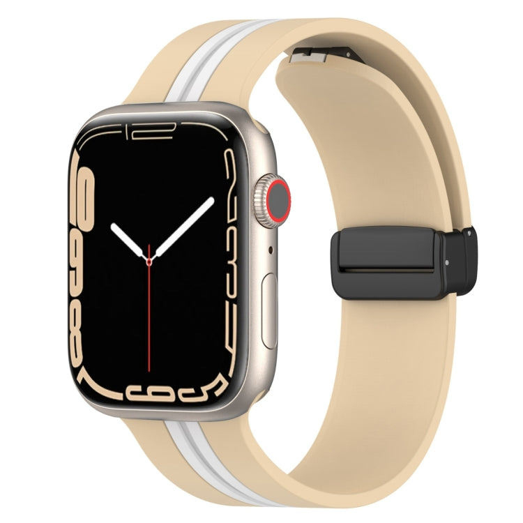 Magnetic Clasp Two-Color Silicone Watch Band For Apple Watch Series 9&8&7 41mm / SE 3&SE 2&6&SE&5&4 40mm / 3&2&1 38mm