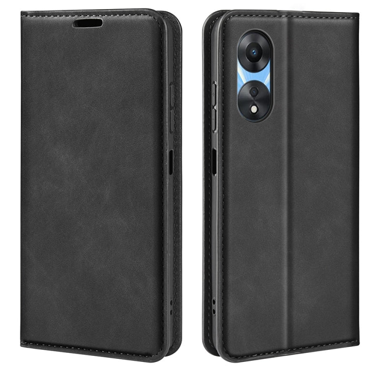 For OPPO A58 Retro-skin Magnetic Suction Leather Phone Case