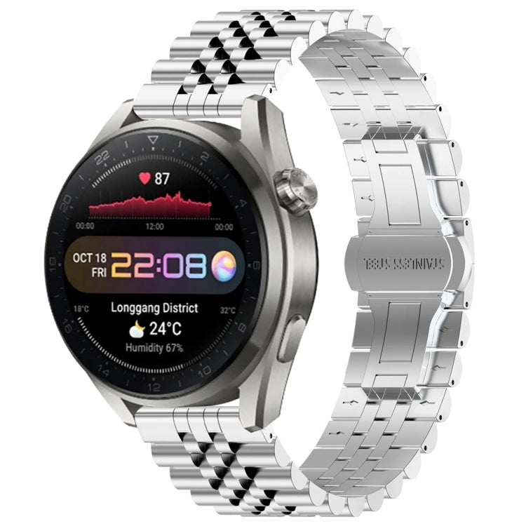 For Huawei Watch3 Pro New Five Bull Half Round Stainless Steel Watch Band + Strap Removal Tool