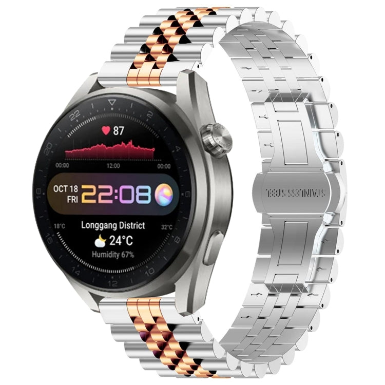 For Huawei Watch3 Pro New Five Bull Half Round Stainless Steel Watch Band + Strap Removal Tool