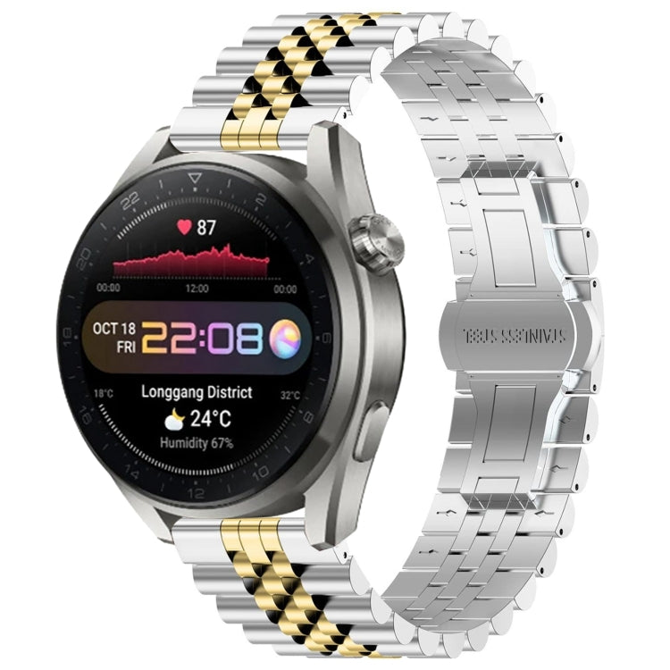 For Huawei Watch3 Pro New Five Bull Half Round Stainless Steel Watch Band + Strap Removal Tool