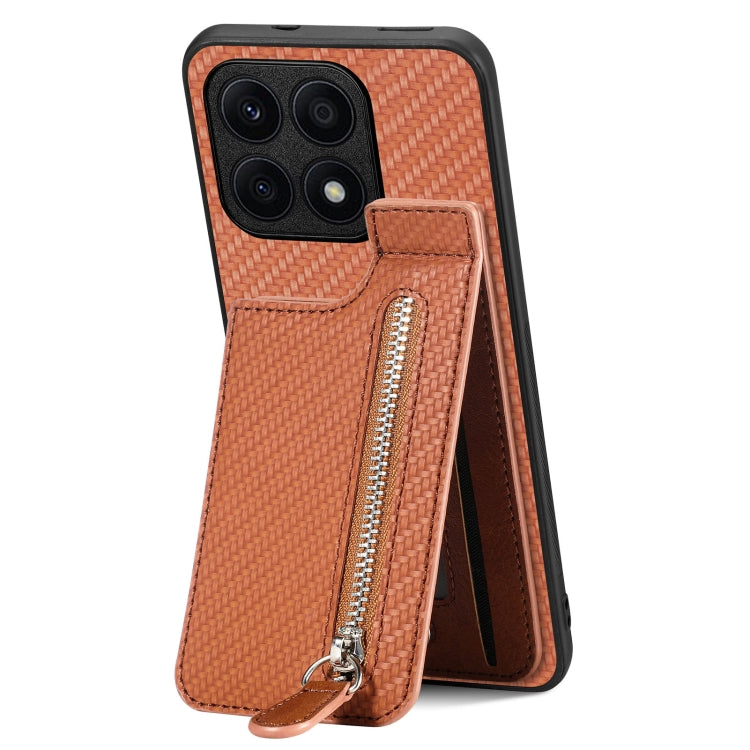For Honor X8A Carbon Fiber Vertical Flip Zipper Phone Case