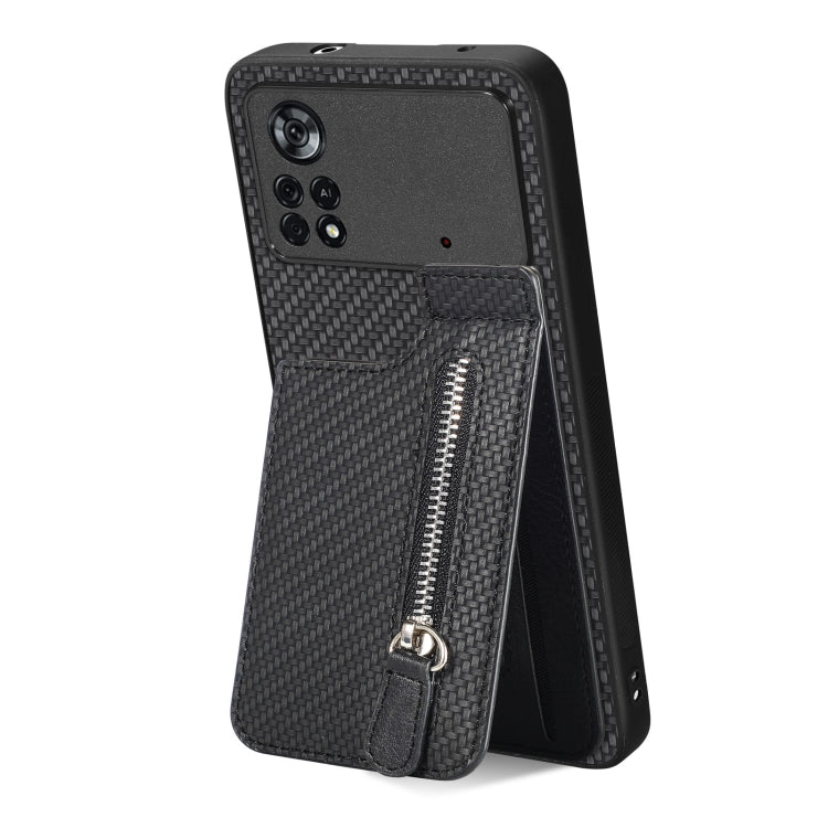 For Xiaomi Poco X4 Pro 5G Carbon Fiber Vertical Flip Zipper Phone Case