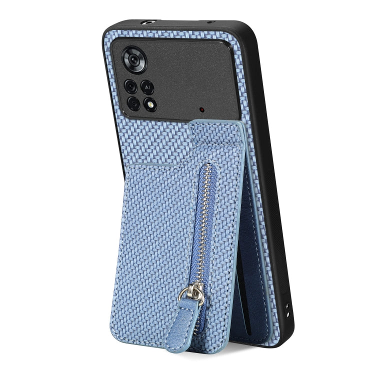 For Xiaomi Poco X4 Pro 5G Carbon Fiber Vertical Flip Zipper Phone Case